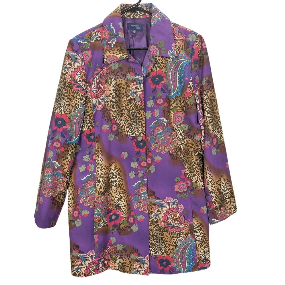Fundamental Things Jacket Womens 12 Purple Leopard Paisley Floral Lined Blazer